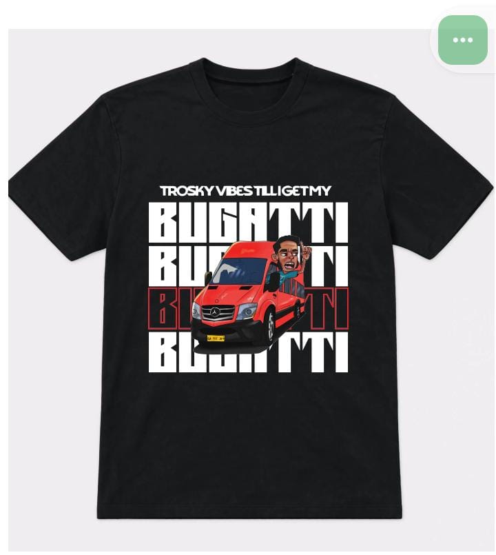 Front of the black Trosky graphic tee